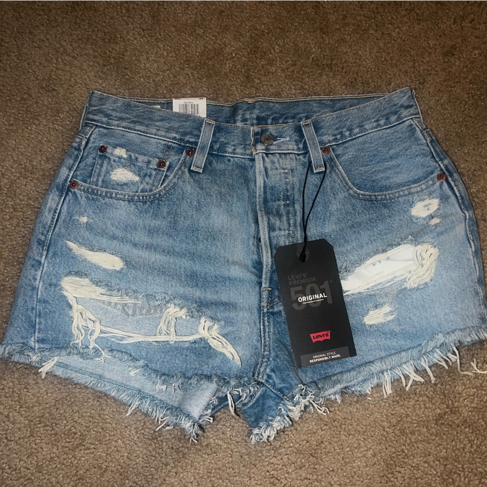 Levi's Light Blue Frayed Denim Shorts